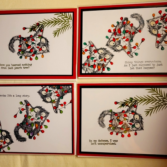 4 Hand Crafted Cards Snarky Cat - Picture 1 of 3